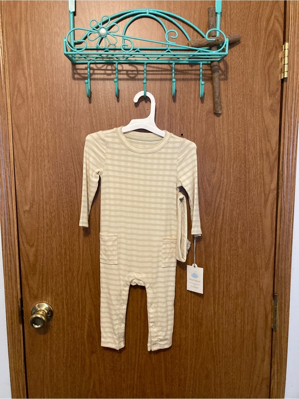cloud island Cream Striped Long-Sleeve One-Piece Romper Set